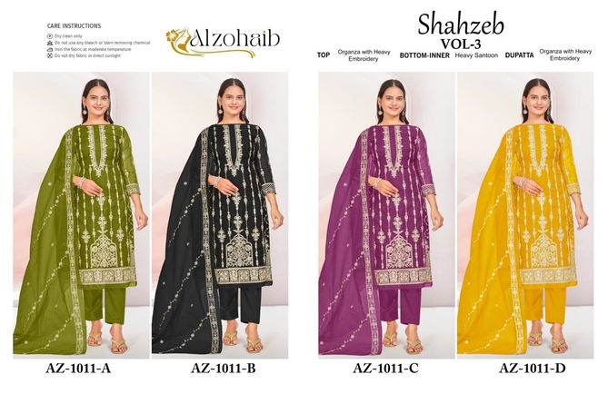 Shahzeb Vol 3 By Alzohaib Organza Embroidery Pakistani Suits Wholesale Shop In Surat
